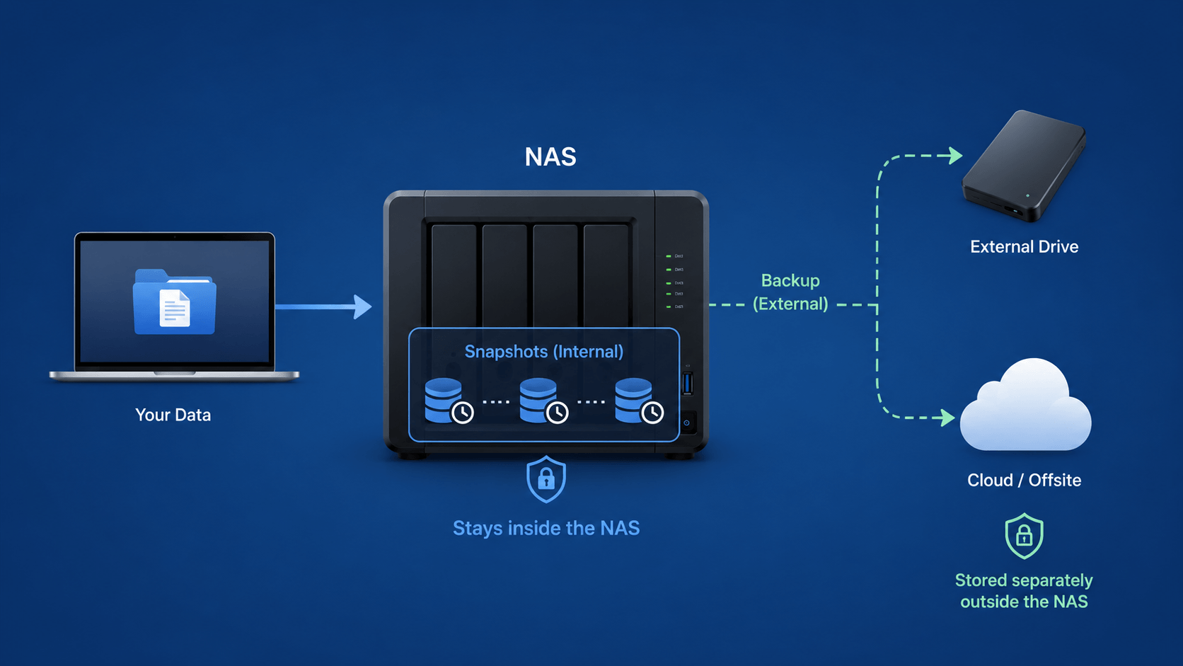 NAS snapshot vs backup diagram